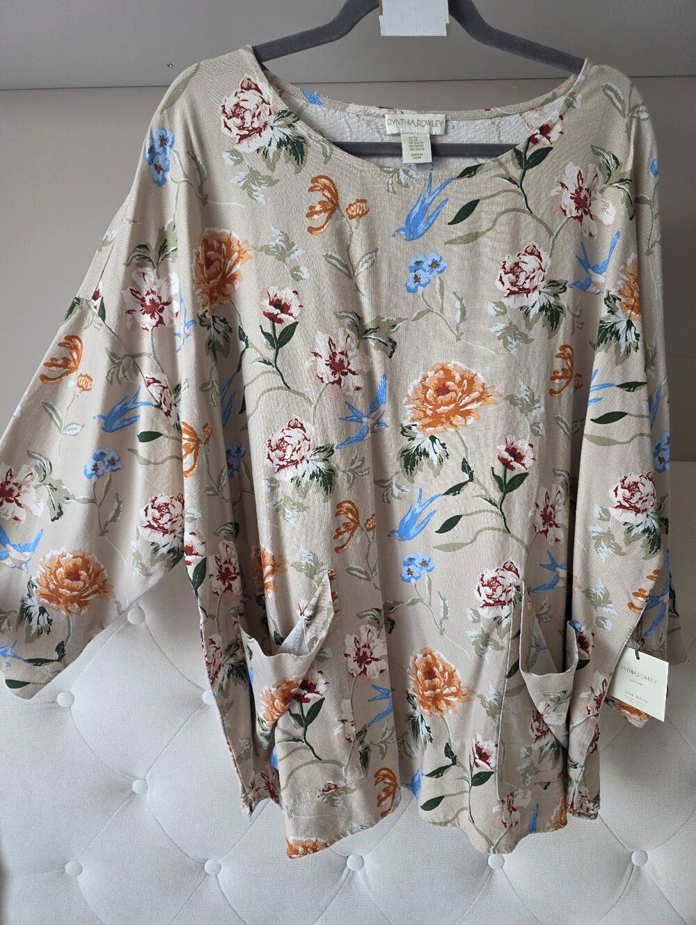 NWT Sz 2x Linen Blend Country Chic Floral Shirt By Cynthia Rowley